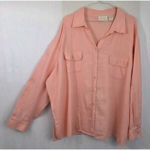 Studio Works Womens 3X 100% Linen Button Up Top Peach Spring Preppy Beach